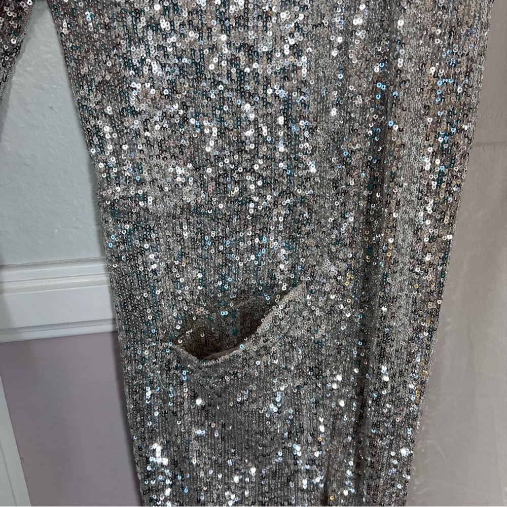 BB Dakota Silver Sequin Blazer/Duster Open Long Cardigan - Picture 6 of 13